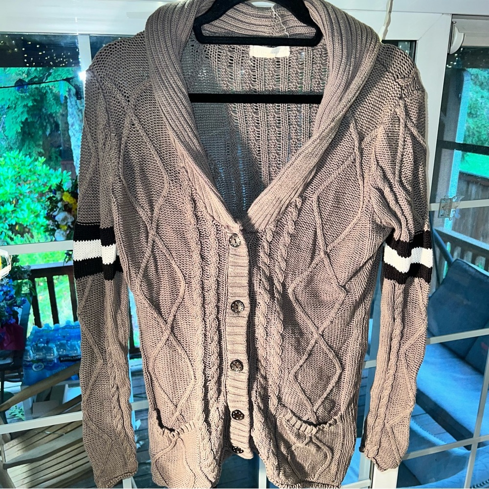 Gilded Intent Taupe Cable Knit Cardigan